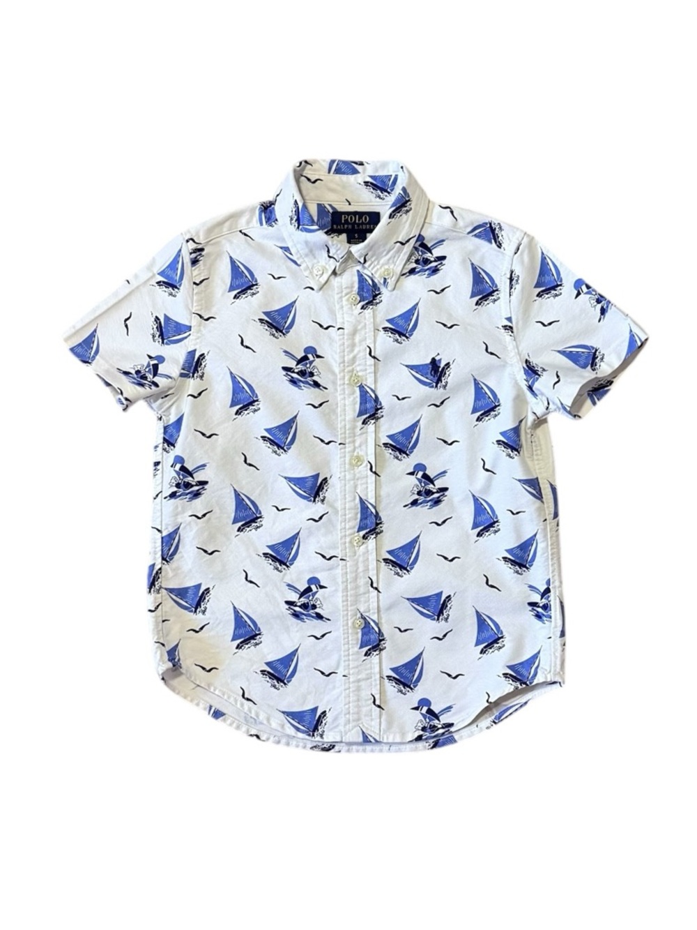 Polo Ralph Lauren Short-Sleeve Polo Bear Sailboat Print Button-Down Shirt - Kids